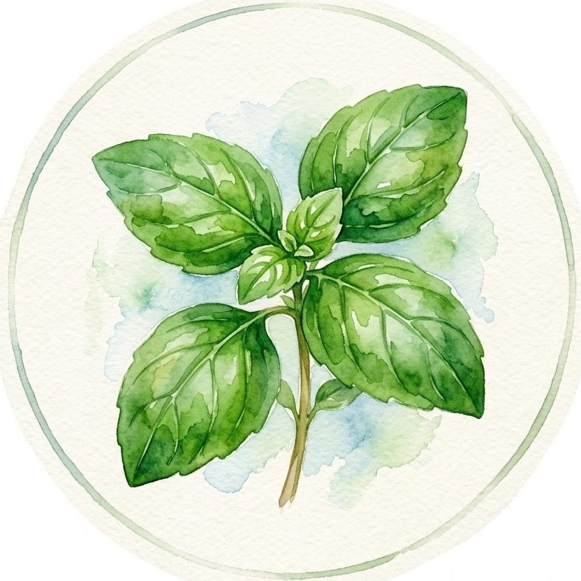 Basil leaves growing in a garden