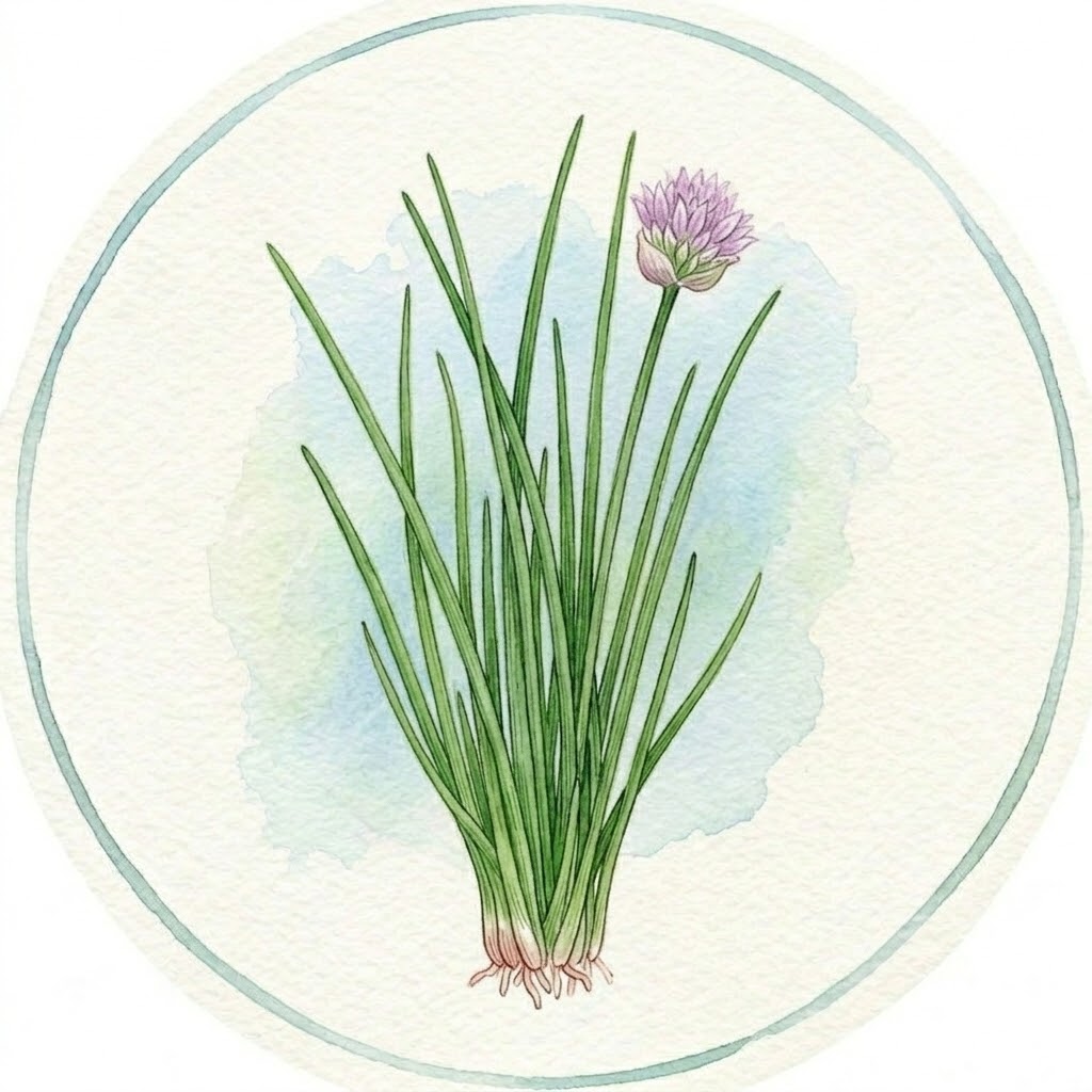 Chives growing upright in a garden bed