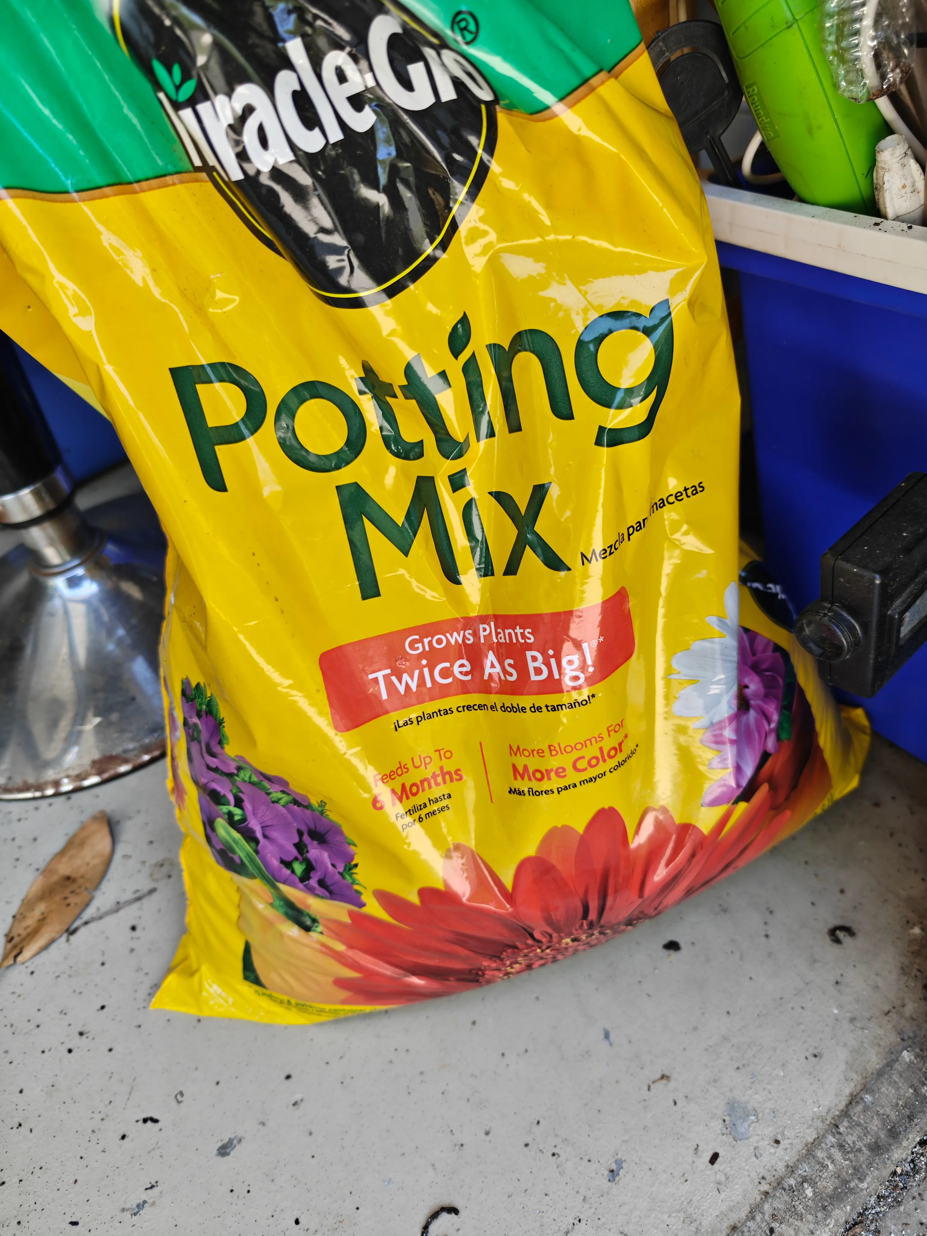 Bag of potting mix on the kitchen counter